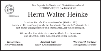 Traueranzeige von Walter Heinke von merkurtz