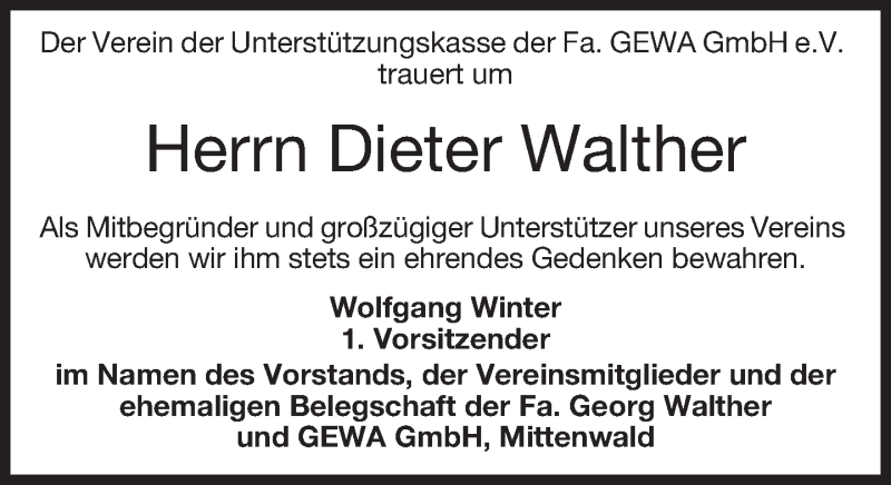  Traueranzeige für Dieter Walther vom 29.04.2015 aus merkurtz
