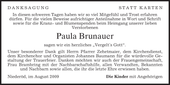 Traueranzeige von Paula Brunauer von MERKUR & TZ