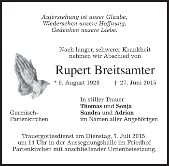 Traueranzeige von Rupert Breitsamter von merkurtz