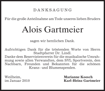 Traueranzeige von Alois Gartmeier von MERKUR & TZ