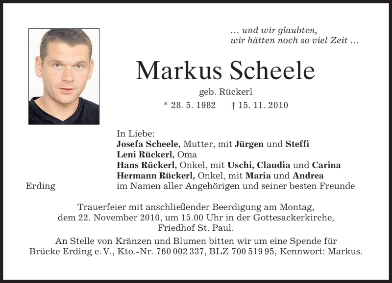  Traueranzeige für Markus Scheele vom 18.11.2010 aus MERKUR & TZ