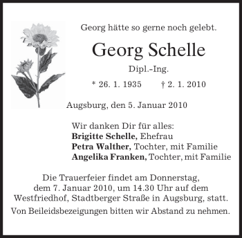 Traueranzeige von Georg Schelle von MERKUR & TZ