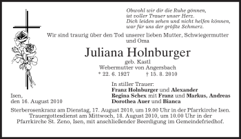 Traueranzeige von Juliana Holnburger von MERKUR & TZ