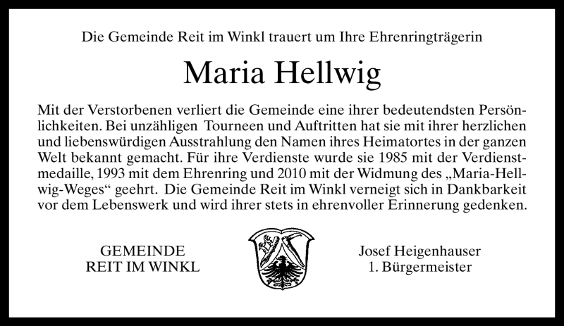  Traueranzeige für Maria Hellwig vom 30.11.2010 aus MERKUR & TZ