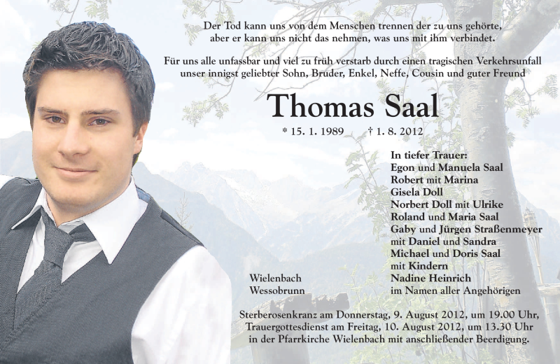  Traueranzeige für Thomas Saal vom 08.08.2012 aus MERKUR & TZ