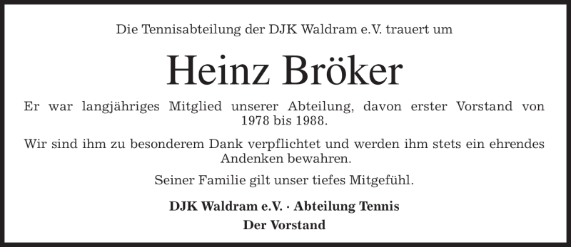  Traueranzeige für Heinz Bröker vom 22.02.2011 aus MERKUR & TZ