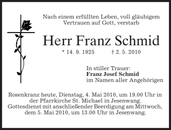 Traueranzeige von Franz Schmid von MERKUR & TZ