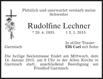 Traueranzeige von Rudolfine Lechner von merkurtz