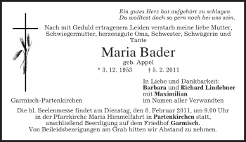 Traueranzeige von Maria Bader von MERKUR & TZ