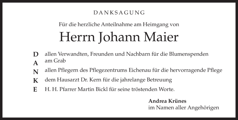  Traueranzeige für Johann Maier vom 24.03.2012 aus MERKUR & TZ