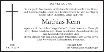 Traueranzeige von Mathias Kern von MERKUR & TZ