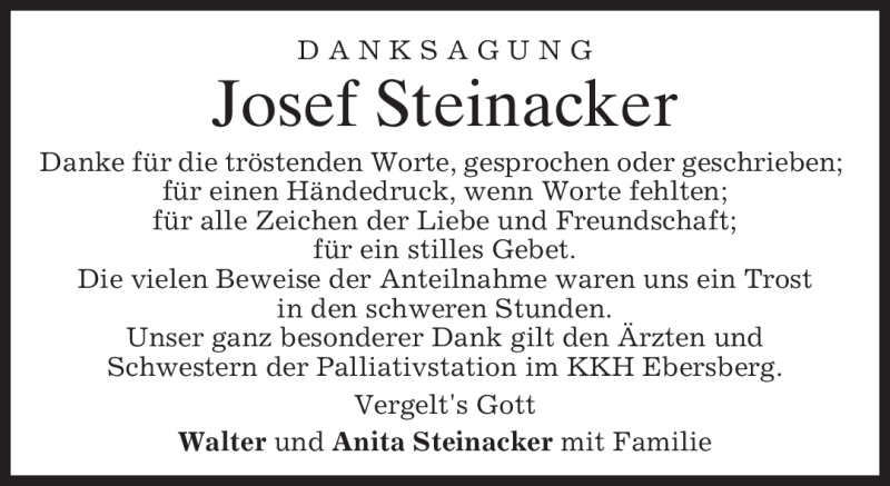  Traueranzeige für Josef Steinacker vom 04.08.2012 aus MERKUR & TZ