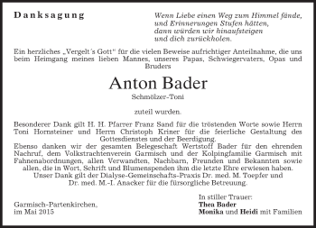 Traueranzeige von Anton Bader von merkurtz