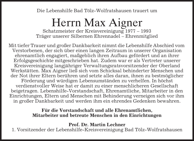 Traueranzeigen von Max Aigner trauer.merkur.de