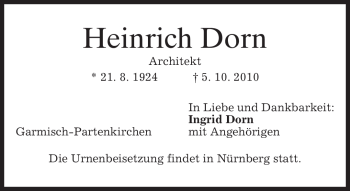 Traueranzeige von Heinrich Dorn von MERKUR & TZ