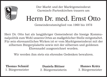 Traueranzeige von Ernst Otto von MERKUR & TZ