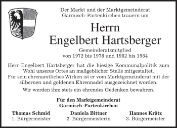Traueranzeige von Engelbert Hartsberger von MERKUR & TZ