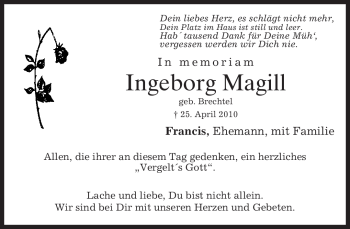 Traueranzeige von Ingeborg Magill von MERKUR & TZ
