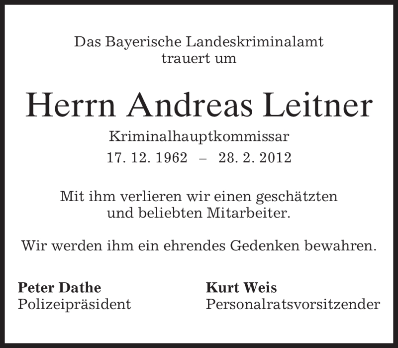  Traueranzeige für Andreas Leitner vom 02.03.2012 aus MERKUR & TZ