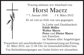 Traueranzeige von Horst Maerz von MERKUR & TZ