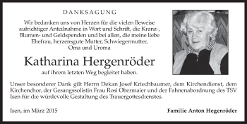Traueranzeige von Katharina Hergenröder von merkurtz