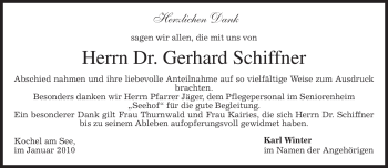 Traueranzeige von Gerhard Schiffner von MERKUR & TZ