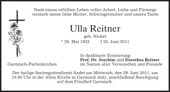Traueranzeige von Ulla Reitner von MERKUR & TZ