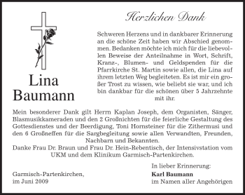 Traueranzeige von Lina Baumann von MERKUR & TZ