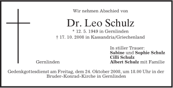 Traueranzeige von Leo Schulz von MERKUR & TZ