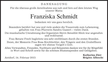 Traueranzeige von Franziska Schmidt von merkurtz