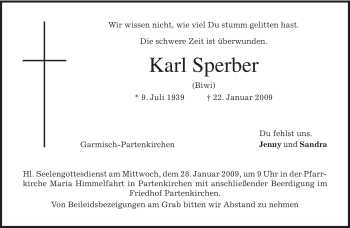 Traueranzeige von Karl Sperber von MERKUR & TZ