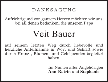 Traueranzeige von Veit Bauer von merkurtz