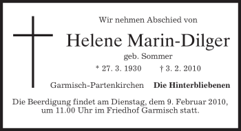 Traueranzeige von Helene Marin-Dilger von MERKUR & TZ