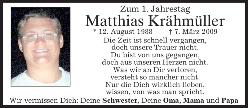  Traueranzeige für Matthias Krähmüller vom 06.03.2010 aus MERKUR & TZ