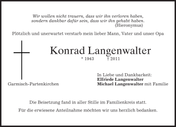 Traueranzeige von Konrad Langenwalter von MERKUR & TZ