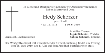 Traueranzeige von Hedy Scherzer von MERKUR & TZ