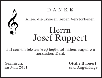 Traueranzeige von Josef Ruppert von MERKUR & TZ