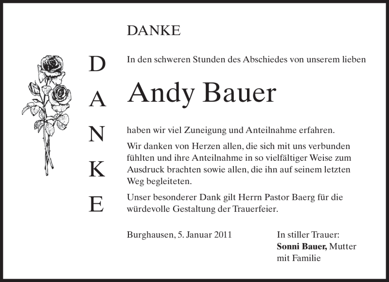  Traueranzeige für Andy Bauer vom 05.01.2011 aus MERKUR & TZ