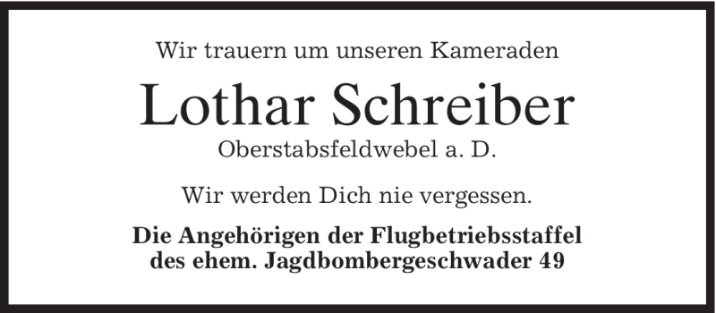  Traueranzeige für Lothar Schreiber vom 04.09.2008 aus MERKUR & TZ