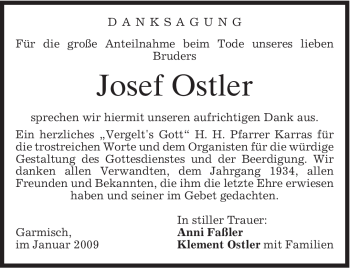 Traueranzeige von Josef Ostler von MERKUR & TZ