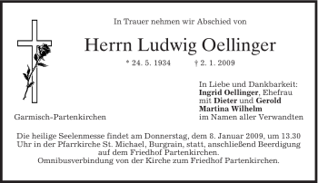 Traueranzeige von Ludwig Oellinger von MERKUR & TZ