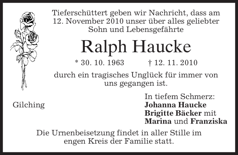  Traueranzeige für Ralph Haucke vom 18.11.2010 aus MERKUR & TZ