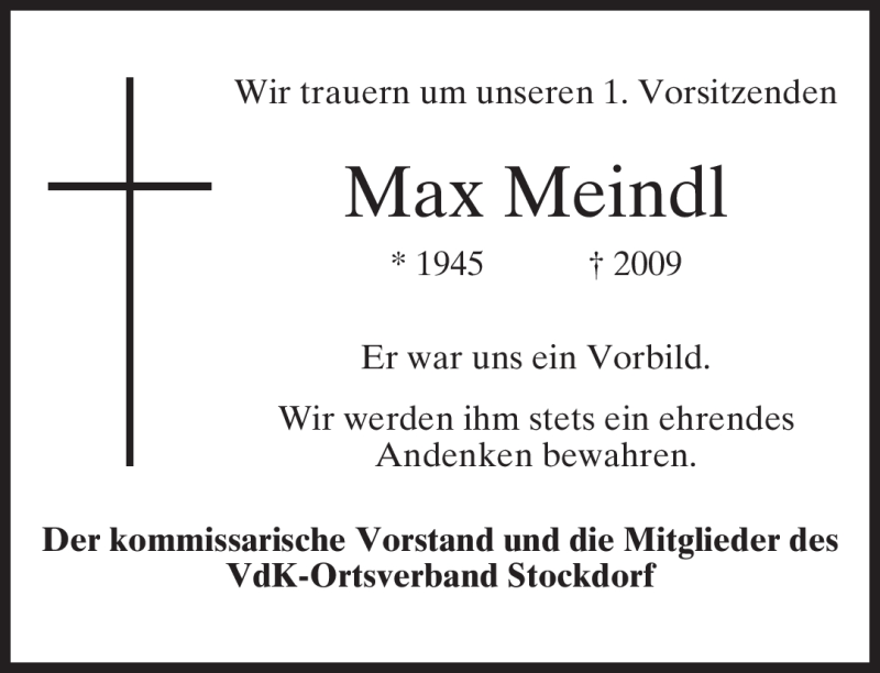  Traueranzeige für Max Meindl vom 23.07.2009 aus MERKUR & TZ