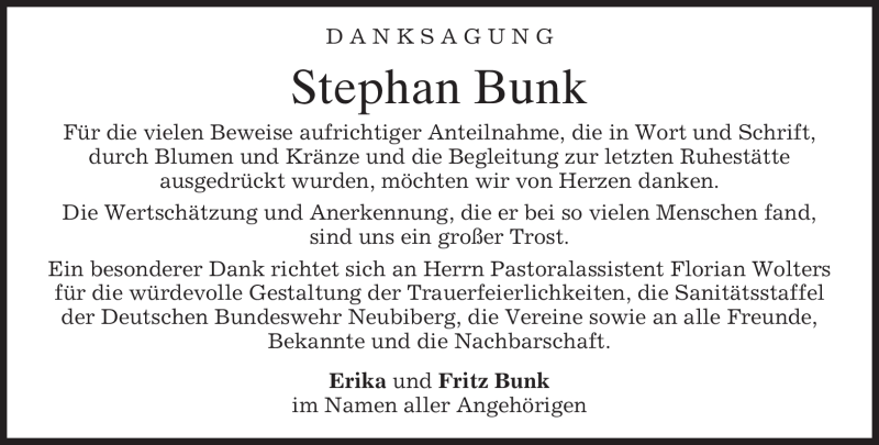  Traueranzeige für Stephan Bunk vom 28.07.2012 aus MERKUR & TZ
