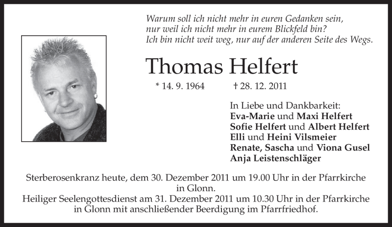  Traueranzeige für Thomas Helfert vom 30.12.2011 aus MERKUR & TZ