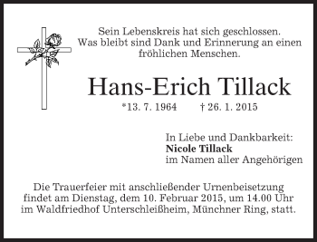 Traueranzeige von Hans-Erich Tillack von merkurtz