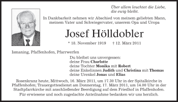 Traueranzeige von Josef Hölldobler von MERKUR & TZ