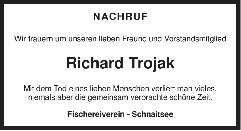 Traueranzeige für Richard Trojak vom 16.02.2011 aus MERKUR & TZ