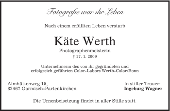 Traueranzeige von Käte Werth von MERKUR & TZ
